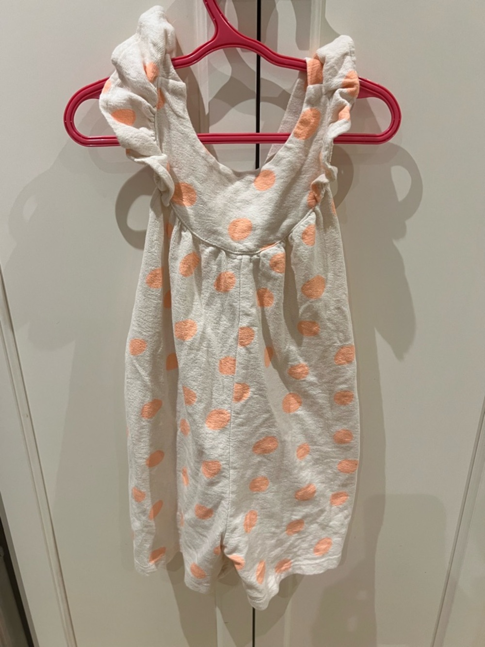 Zara Girls Cream Polka Dot Ruffle overall romper- Peach Accents 4/5t